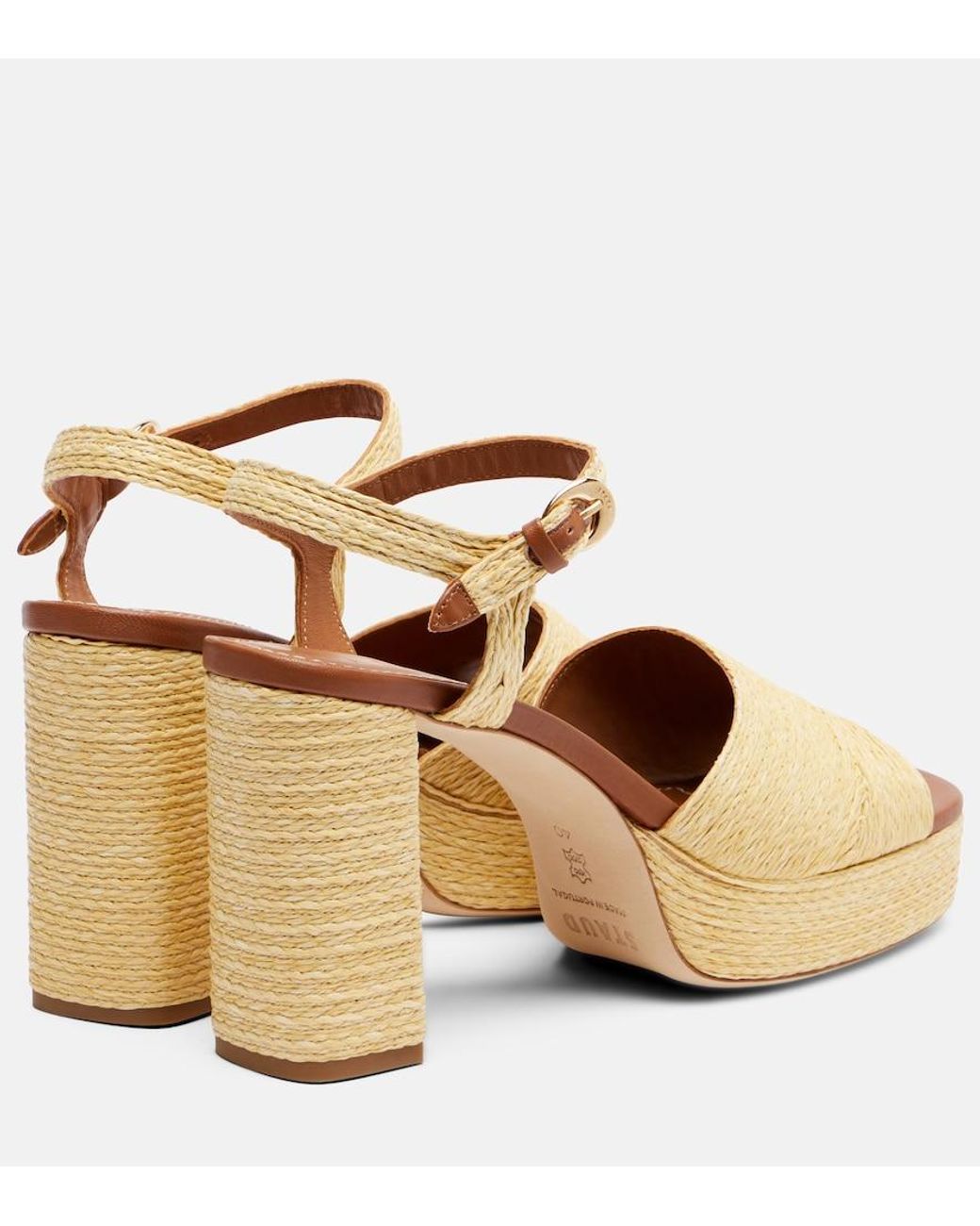 Staud Metallic Jodie Raffia And Leather Platform Sandals