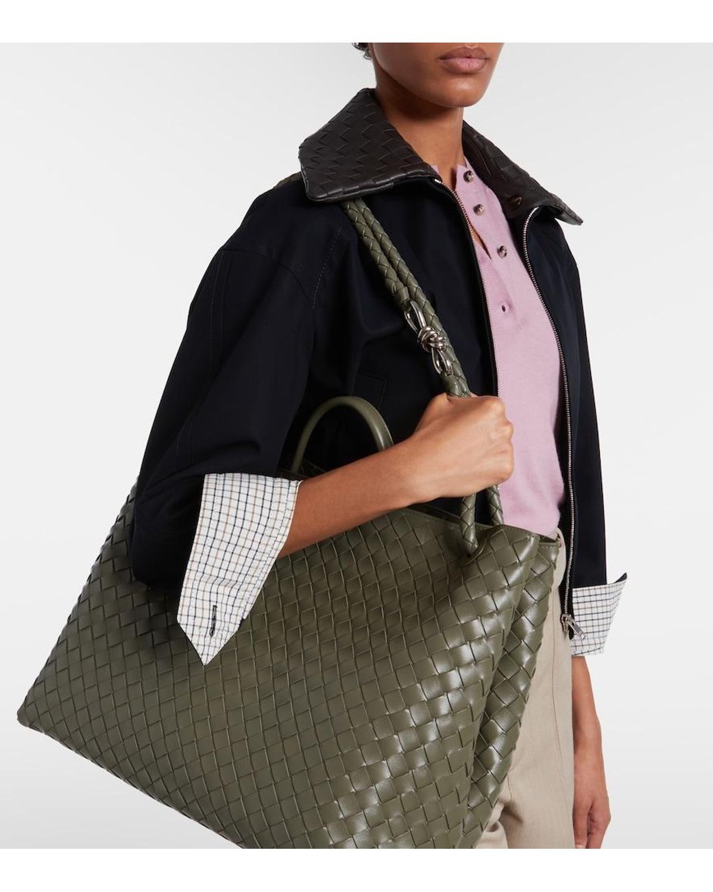 Bottega Veneta Green Tote Bag Andiamo Large Aus Leder