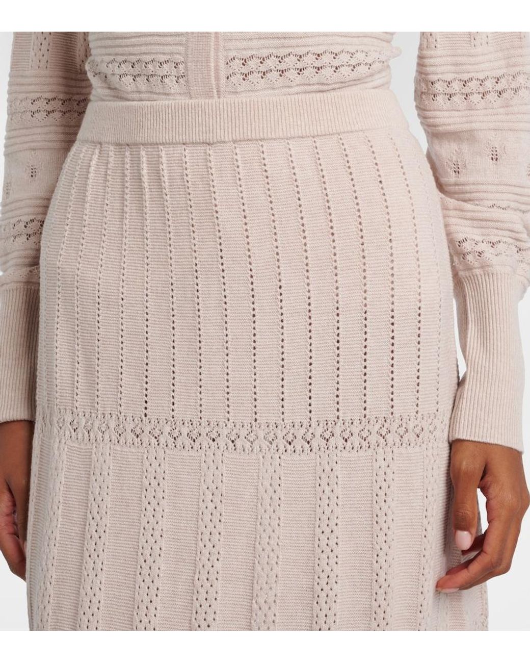 Eres Natural Rythmee Pointelle Wool And Cashmere Midi Skirt