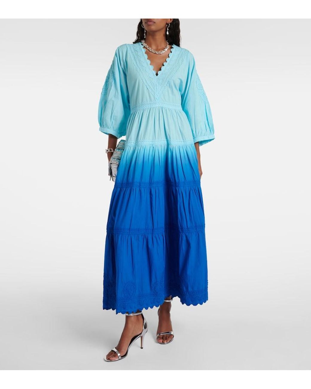 Juliet Dunn Blue Ombre Cotton Poplin Maxi Dress