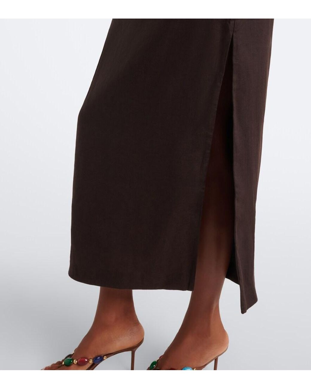 Sir Black Draped Linen Midi Dress