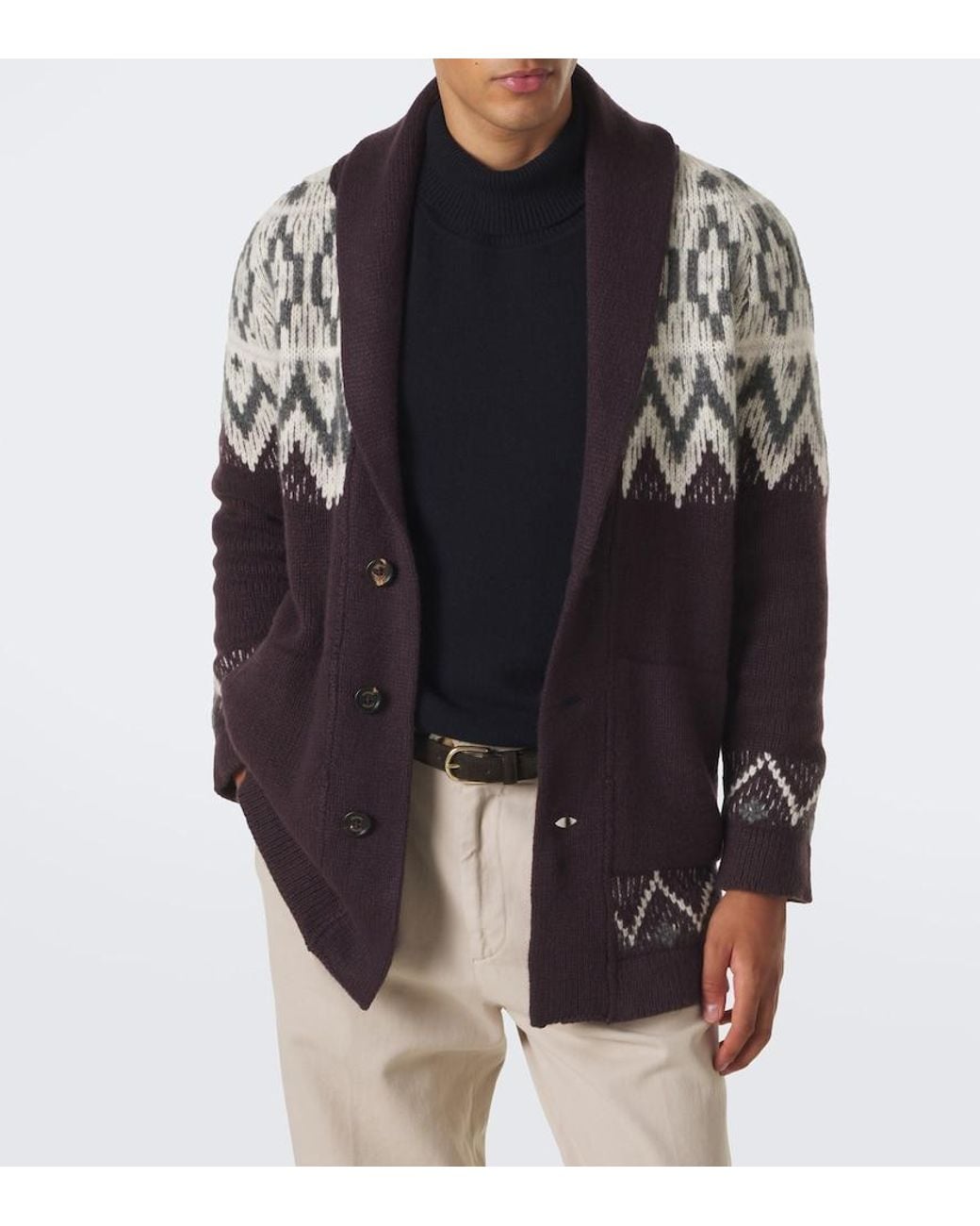 Eleventy Red Chevron Cashmere And Silk Intarsia Cardigan for men