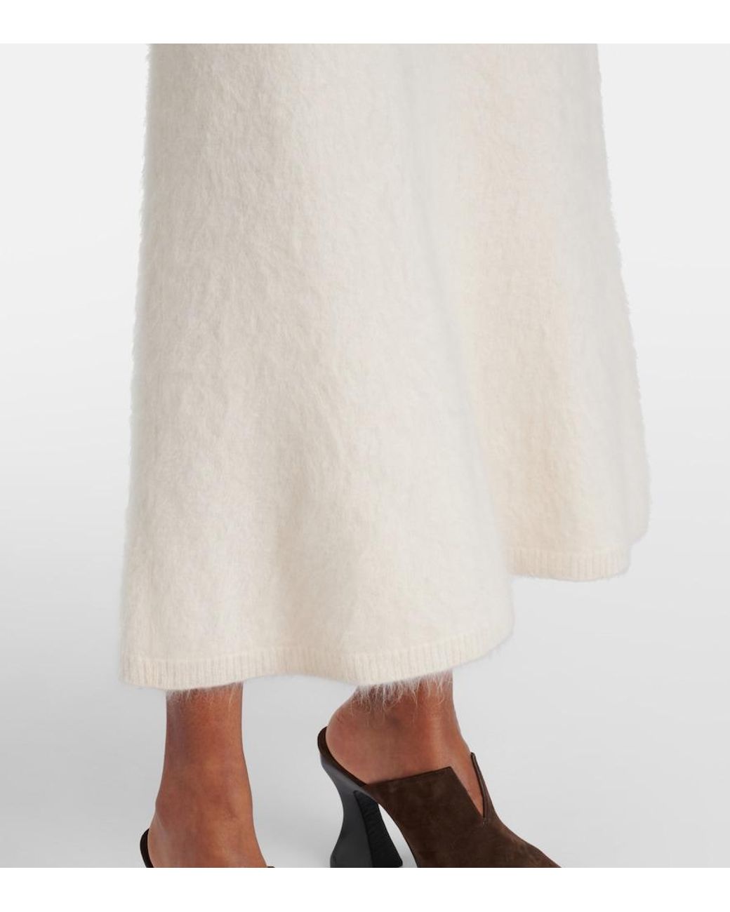 Lisa Yang White Asta Brushed Cashmere Midi Skirt