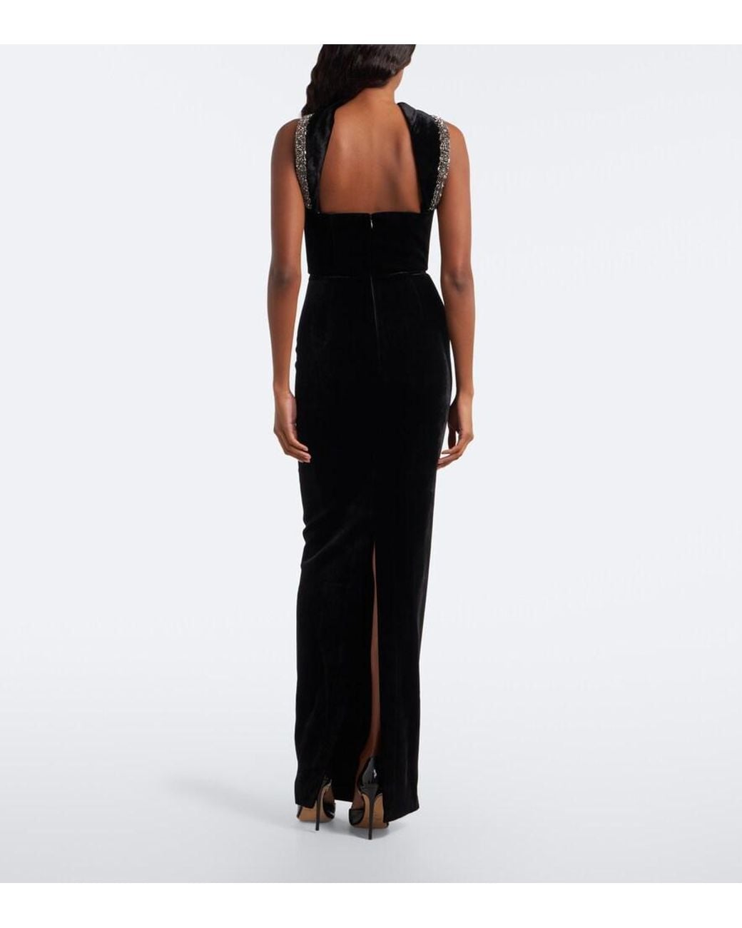 Roland Mouret Black Embellished Halterneck Velvet Gown