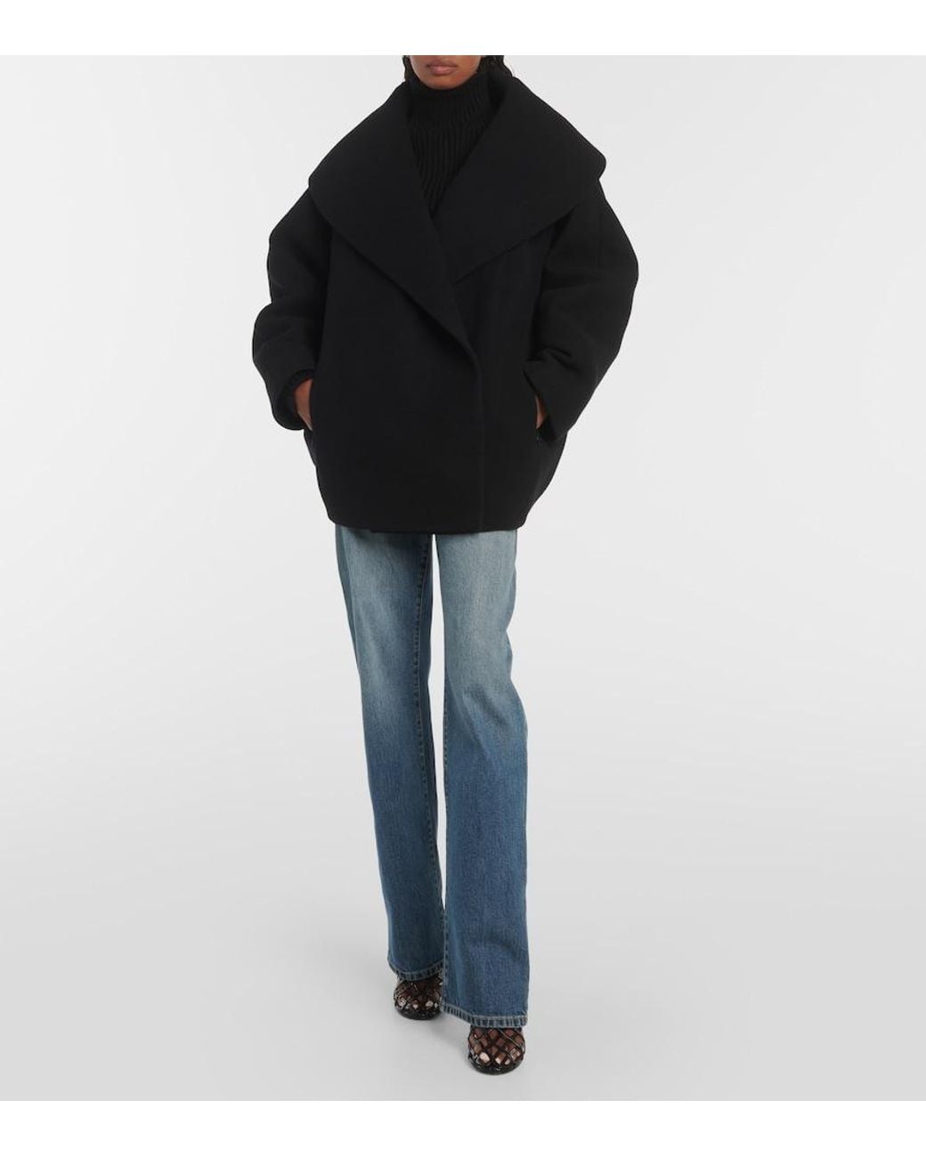 Alaïa Black Cocoon Wrap Virgin Wool Coat