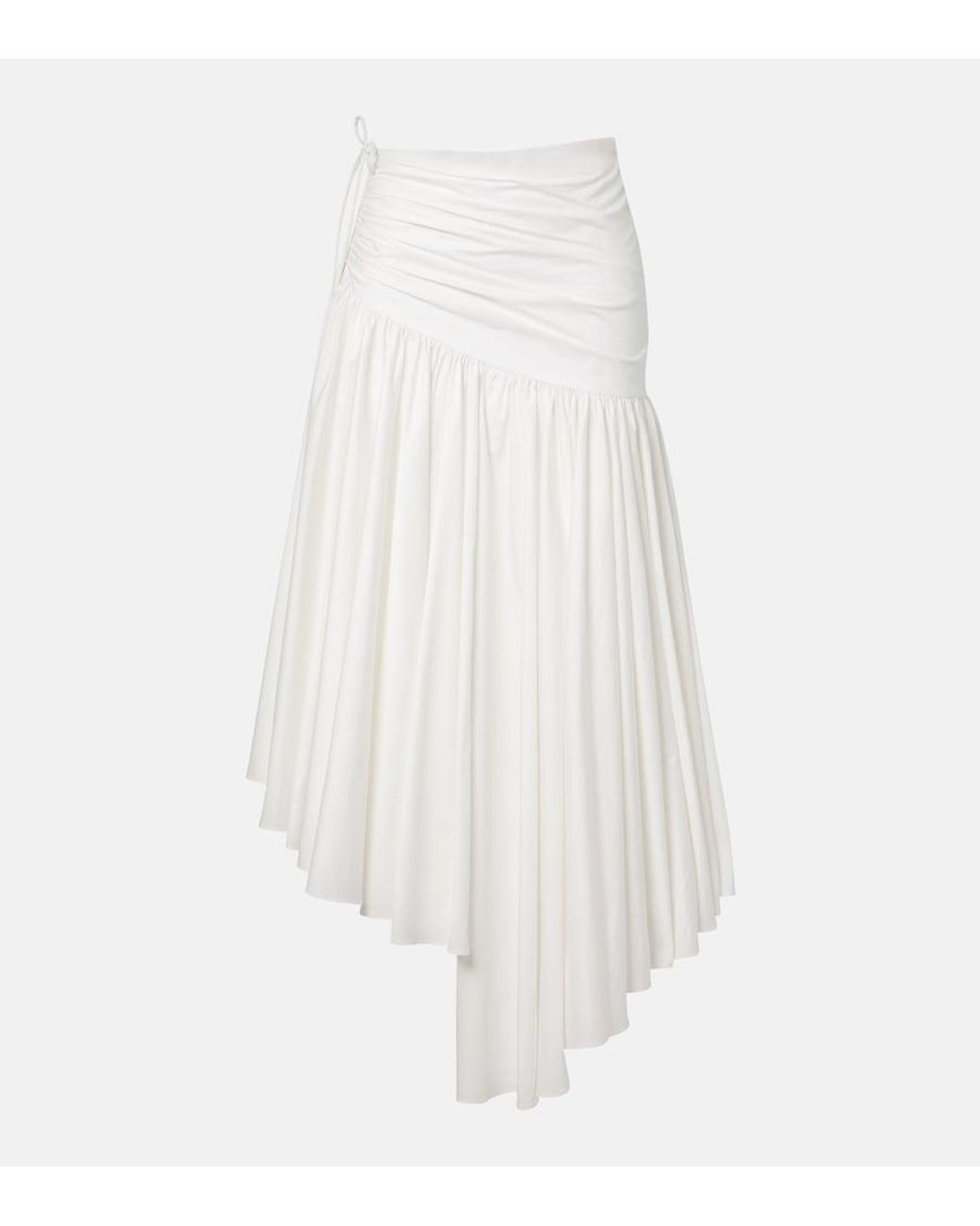 Self-Portrait White Asymmetric Cotton Poplin Midi Skirt