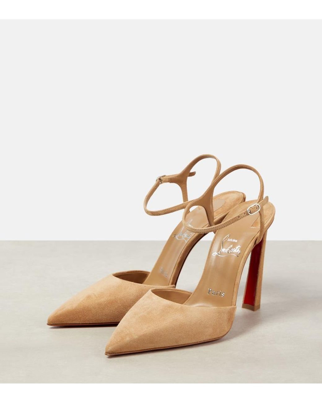 Christian Louboutin Metallic Suede Ankle-Strap Pointed Pumps