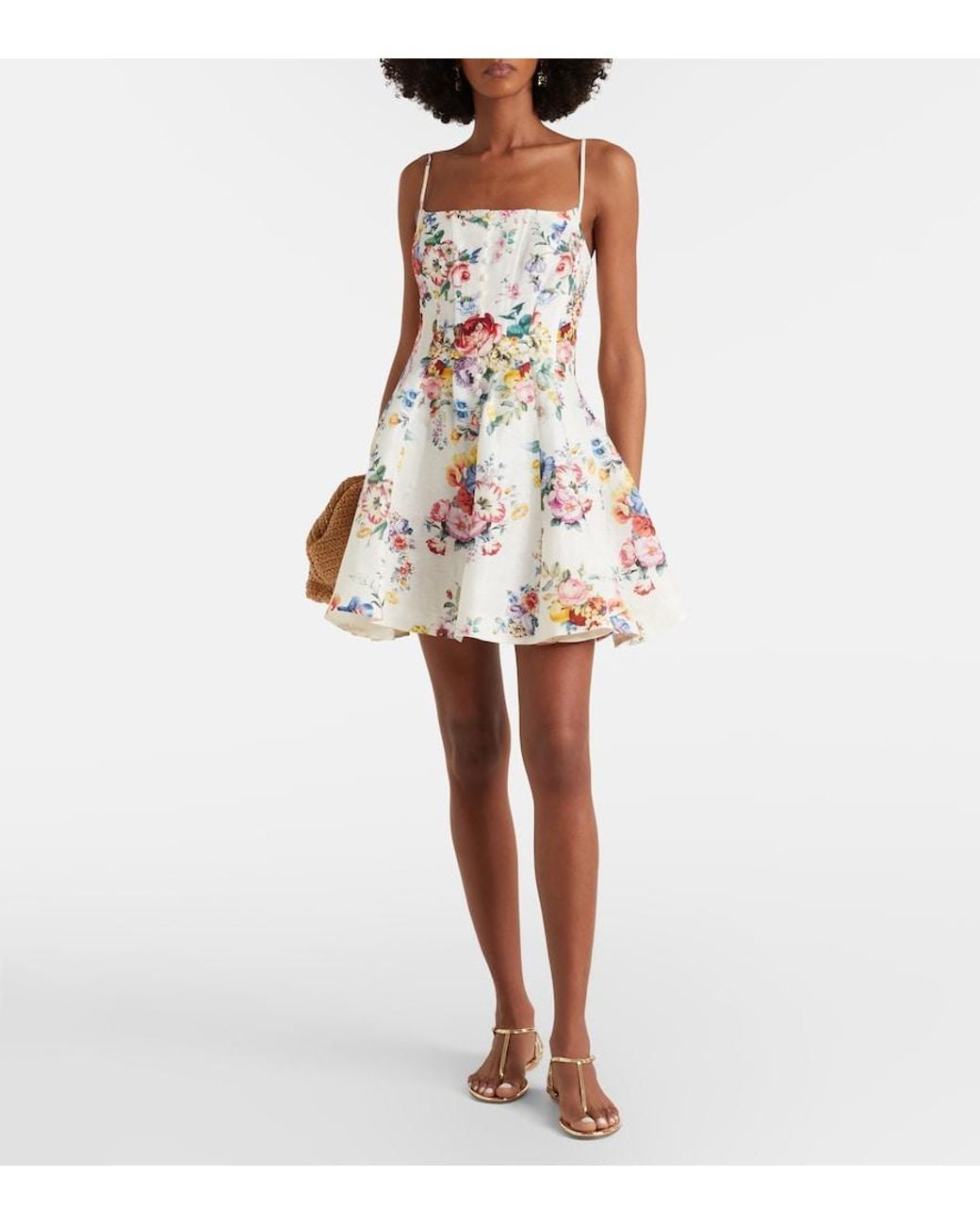 Camilla White Embellished Floral Linen And Silk Minidress