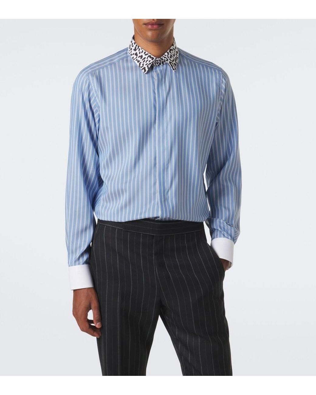 Tom Ford Blue Striped Silk Shirt for men