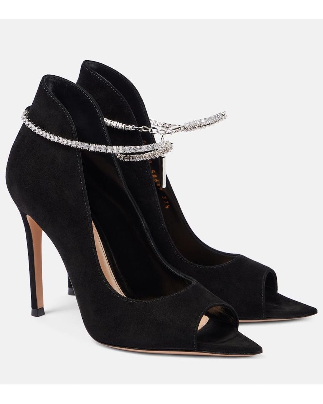 Gianvito Rossi Black Crystal-Embellished Suede Peep-Toe Pumps