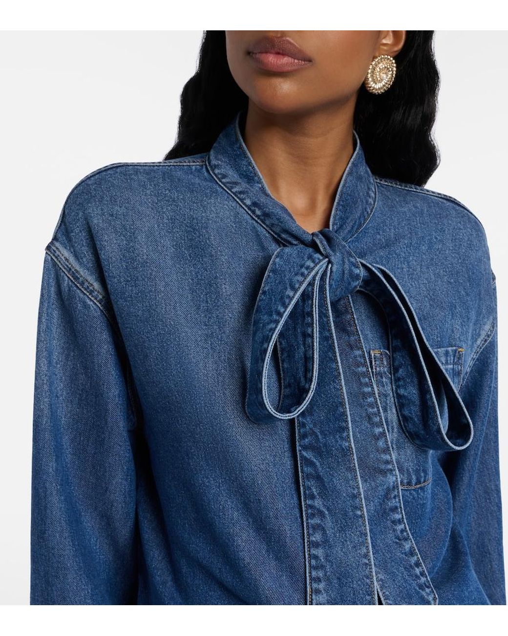 Self-Portrait Blue Bow-Detail Denim Shirt