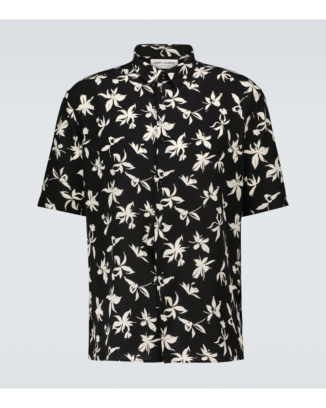 Saint Laurent Shortsleeved Floral Silk Shirt in Black for Men Lyst