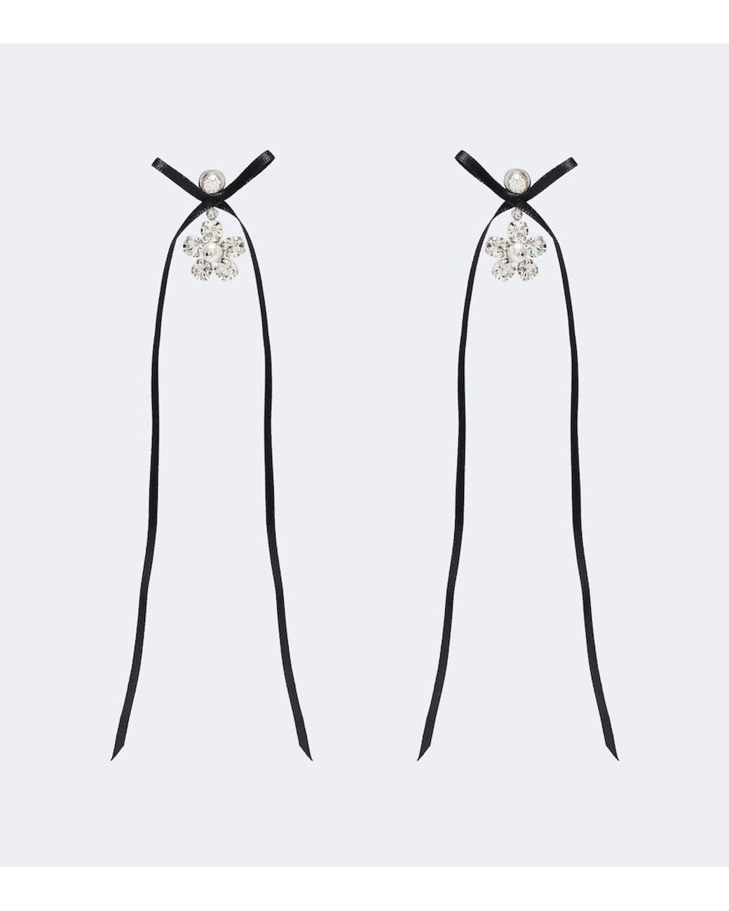 Simone Rocha White Bow-Detail Crystal-Embellished Drop Earrings