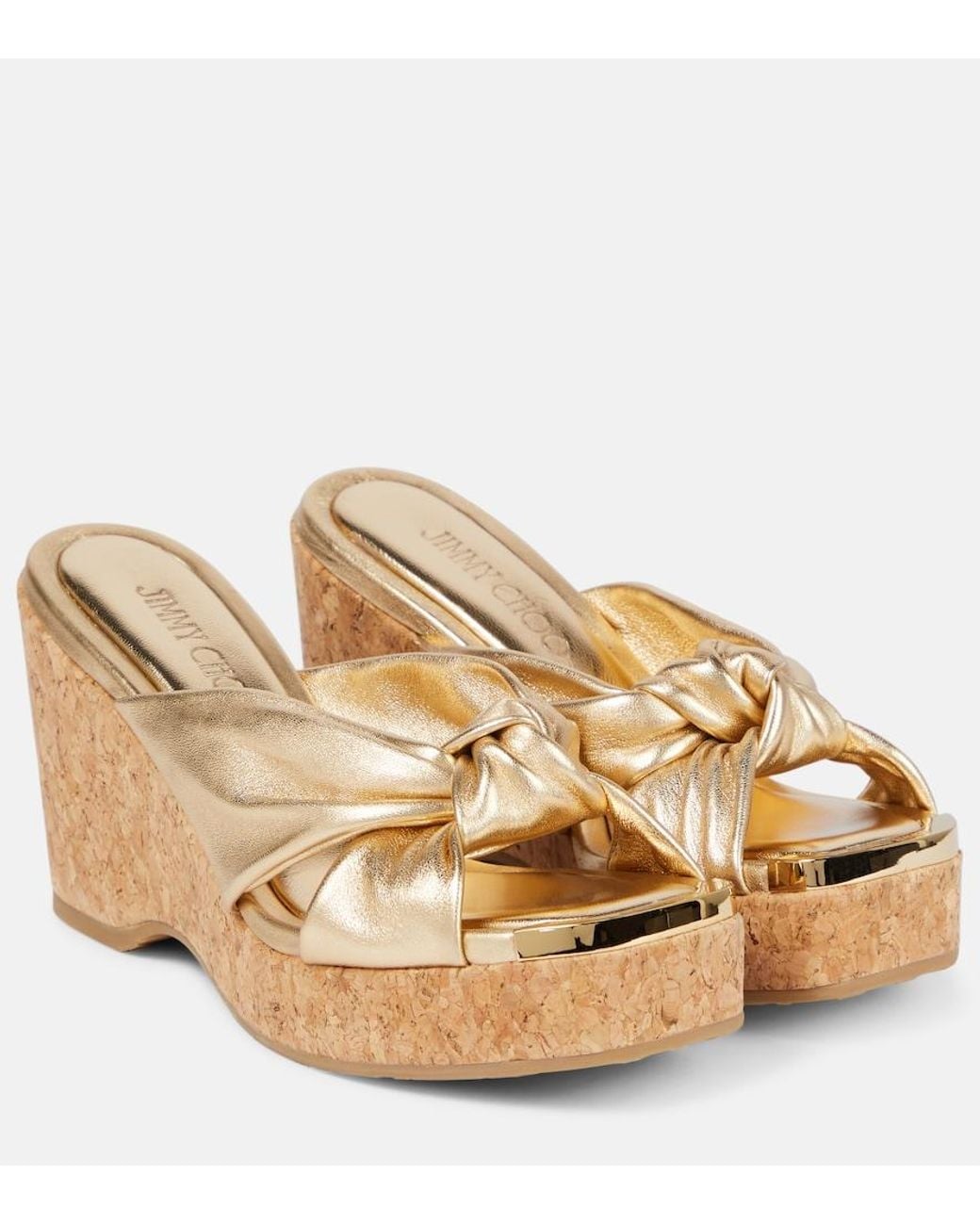 Jimmy Choo Avenue Metallic Leather Wedge Sandals