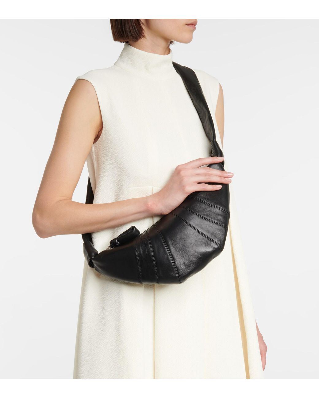 Croissant Small Leather Shoulder Bag in Brown - Lemaire