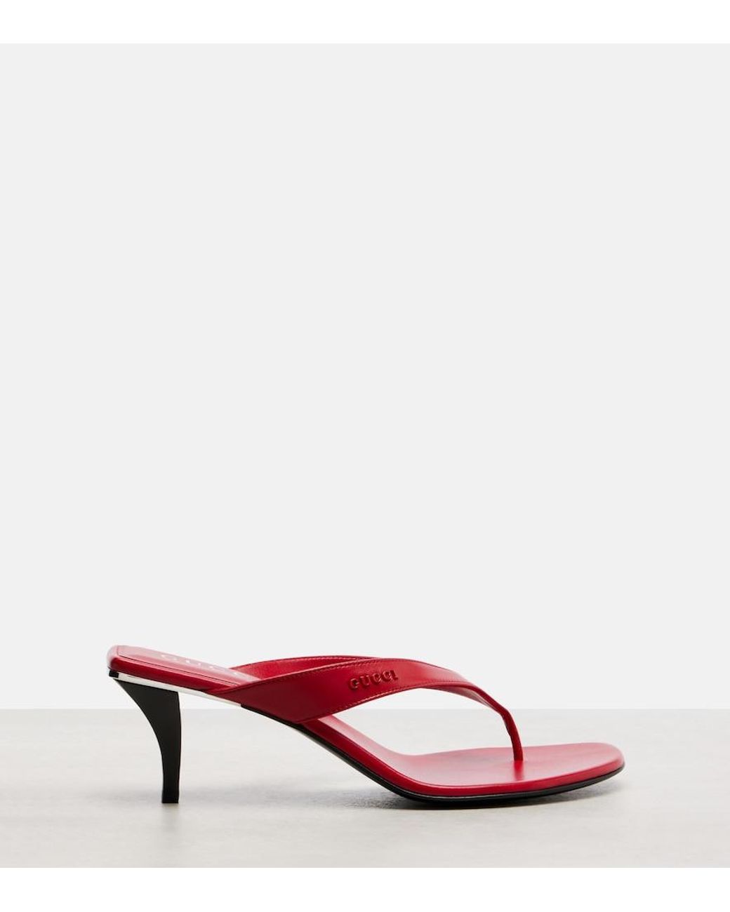 Gucci Red Vittoria Leather Thong Sandals