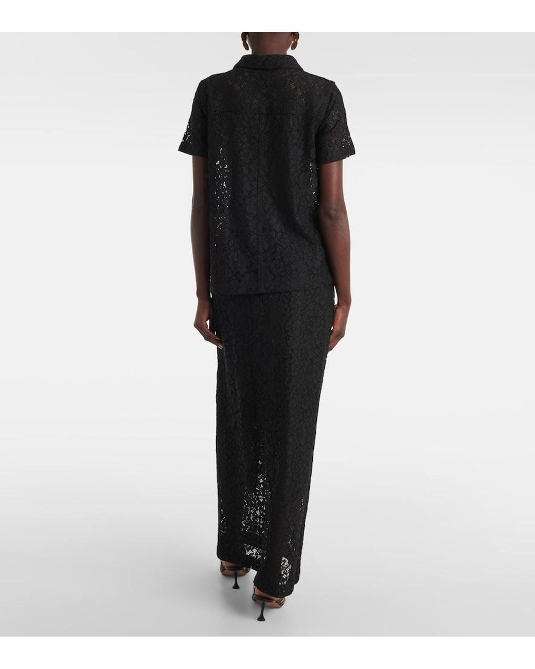 Proenza Schouler Black Kennedy Floral Lace Polo Shirt
