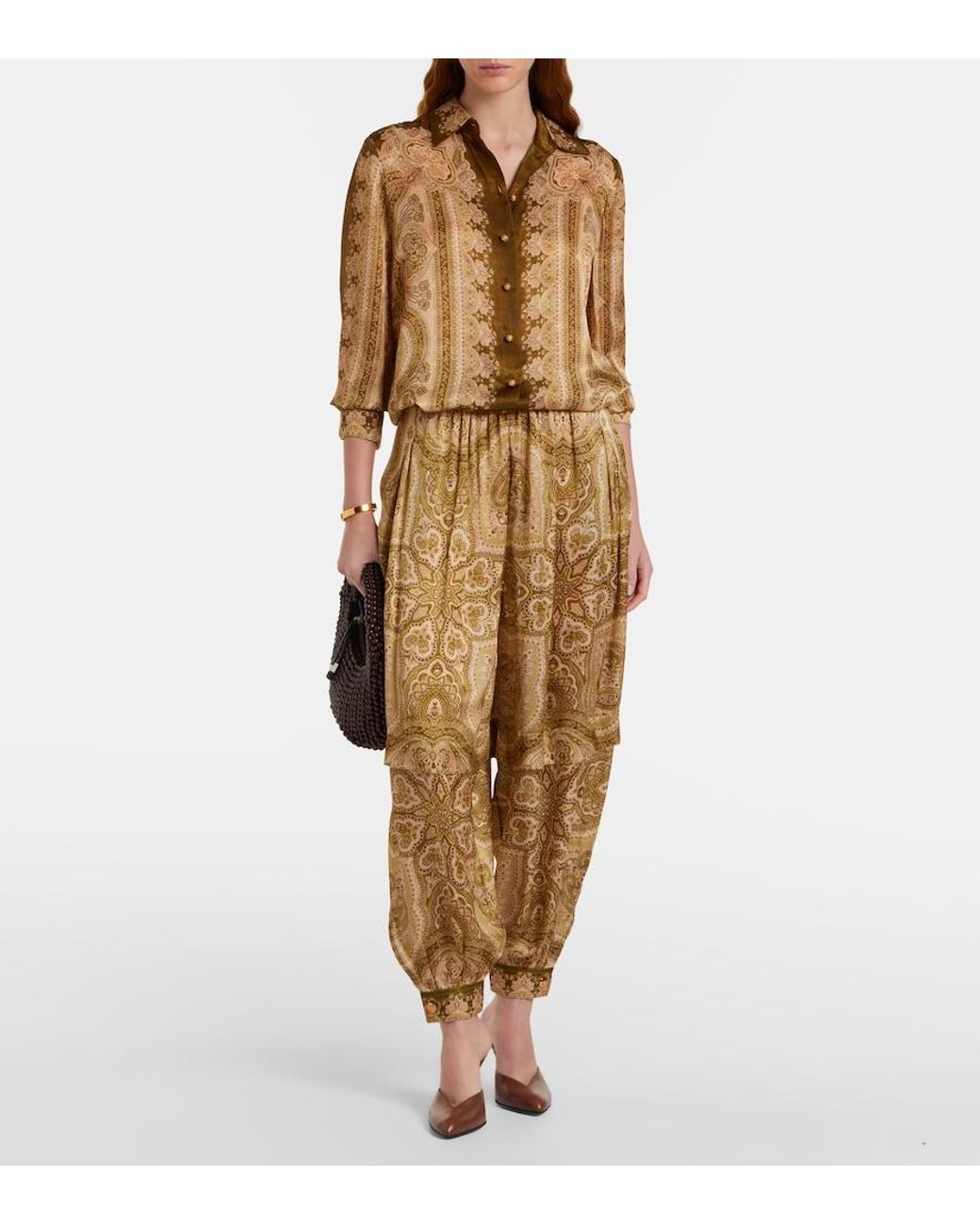 Zimmermann Natural Luna Paisley Silk Satin Balloon Pants