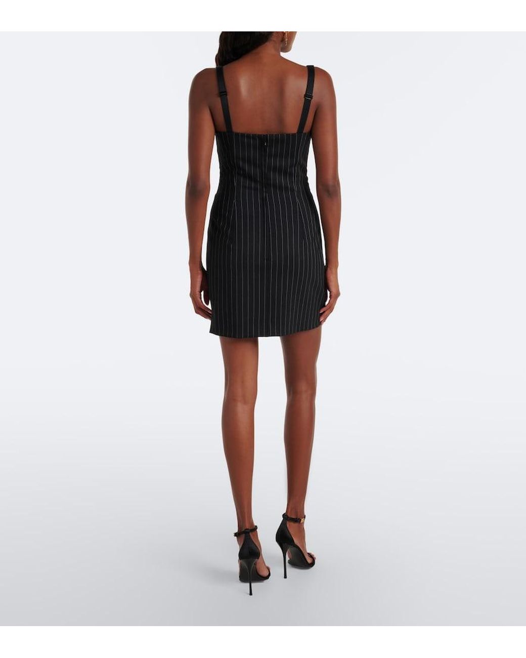Dolce & Gabbana Black Pinstriped Wool And Silk-Blend Bustier Dress
