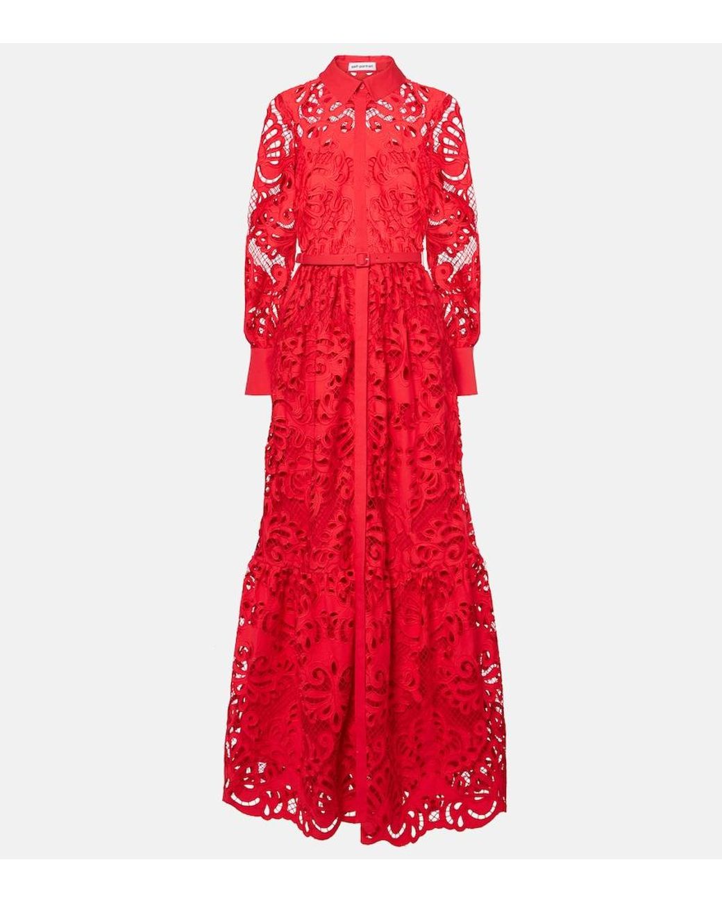 Self-Portrait Red Cotton Lace Gown