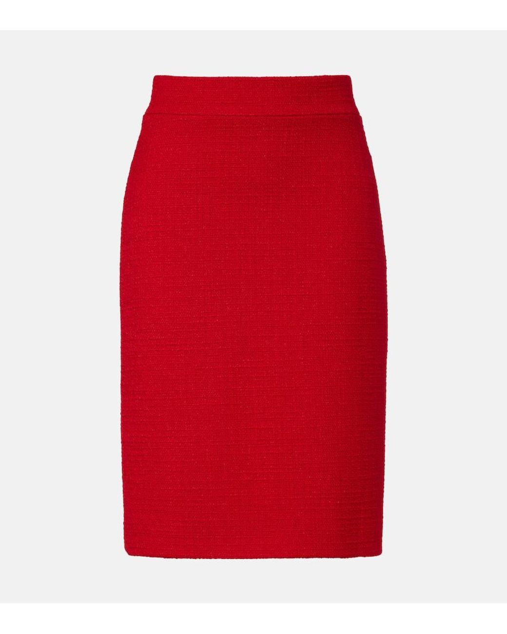 Valentino Garavani Red High-Rise Wool-Blend Tweed Pencil Skirt
