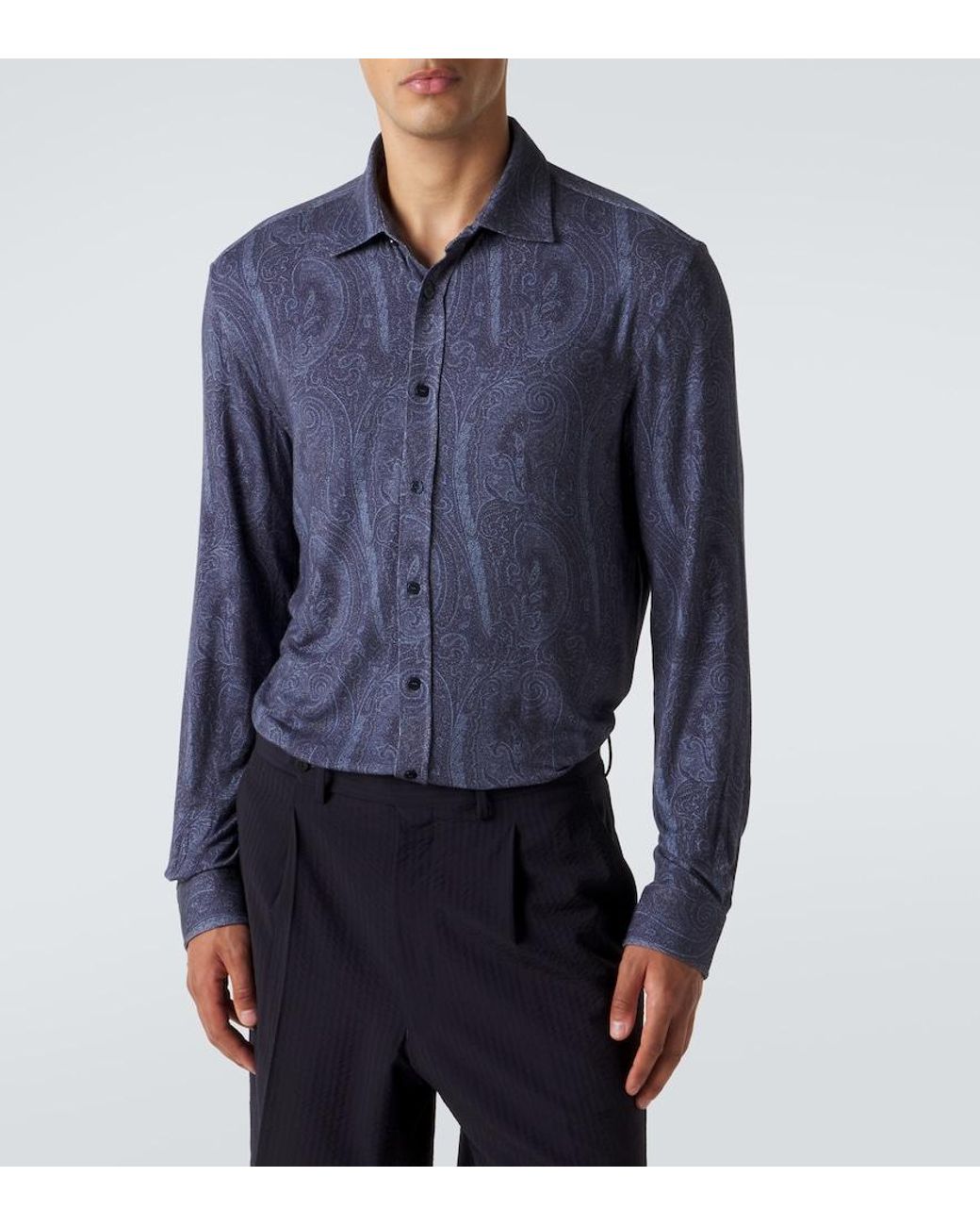 Etro Blue Paisley Jersey Shirt for men