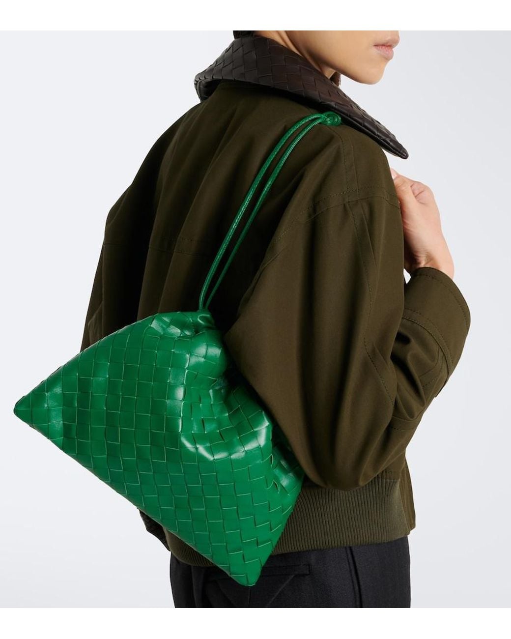 Bottega Veneta Green Intrecciato Medium Leather Pouch