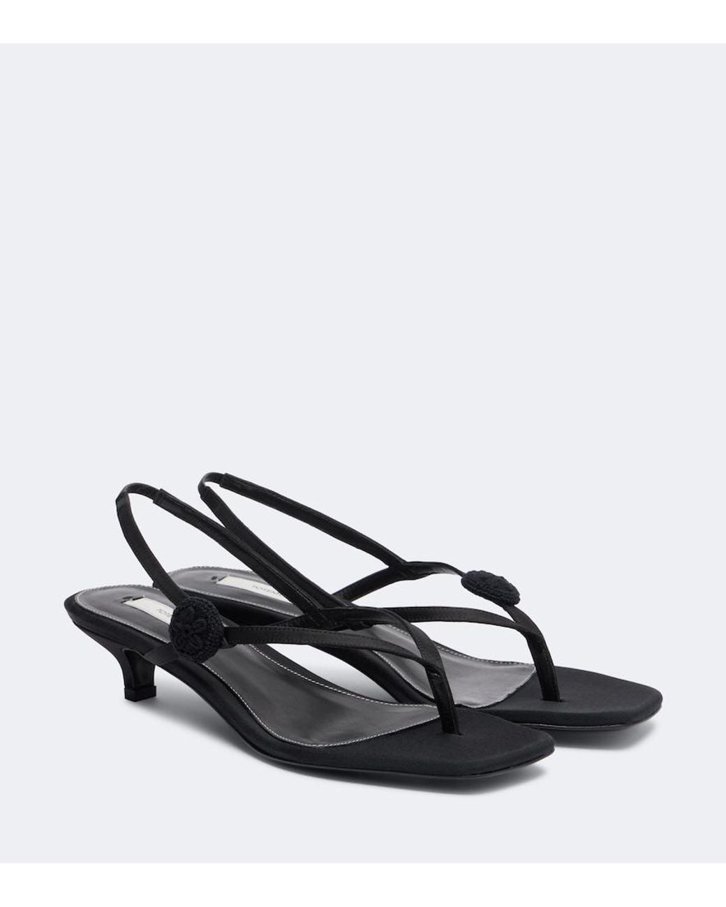 Totême Black Floral-Applique Suede Slingback Sandals