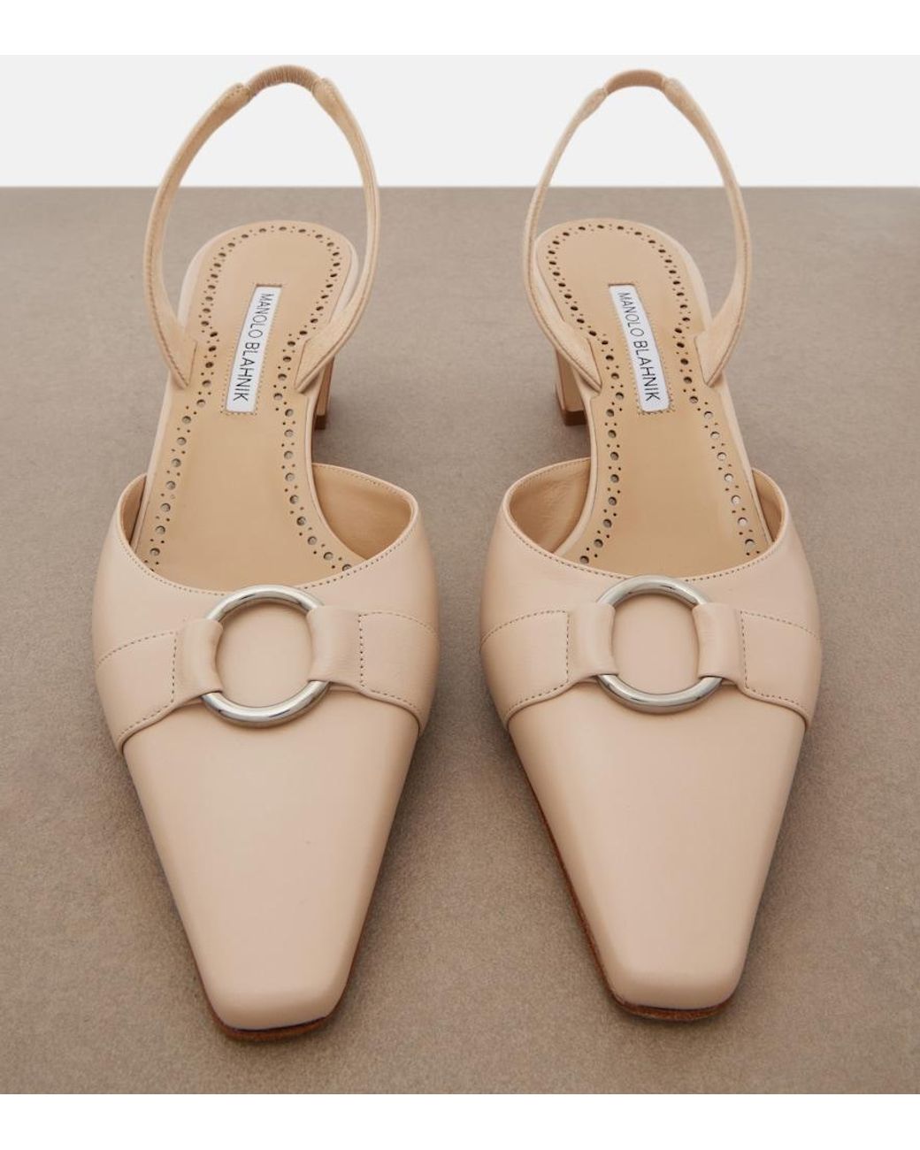 Manolo Blahnik Natural Trixa Leather Slingback Pumps