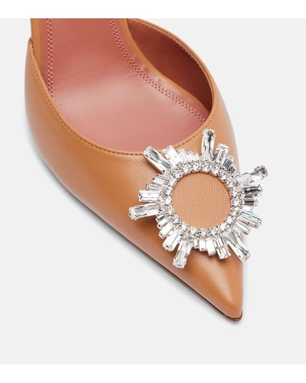 AMINA MUADDI Brown Begum 95 Leather Slingback Pumps