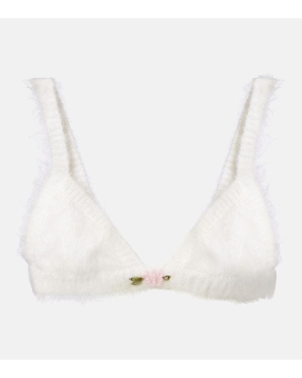 Alessandra Rich White Mohair And Wool-Blend Bra Top
