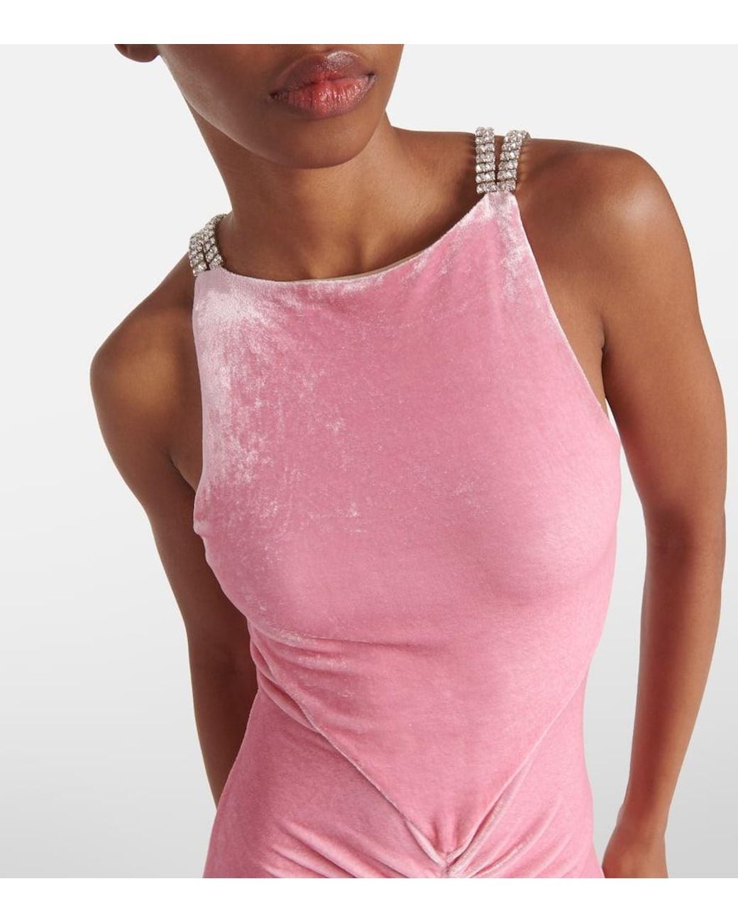 Rabanne Pink Verzierte Robe Aus Samt