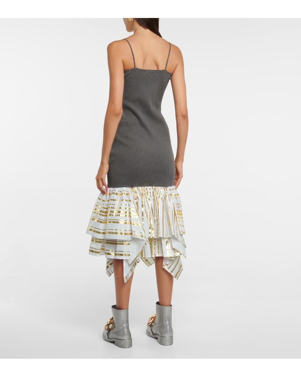 J.W. Anderson Multicolor Ribbed-Knit Cotton And Satin Midi Dress