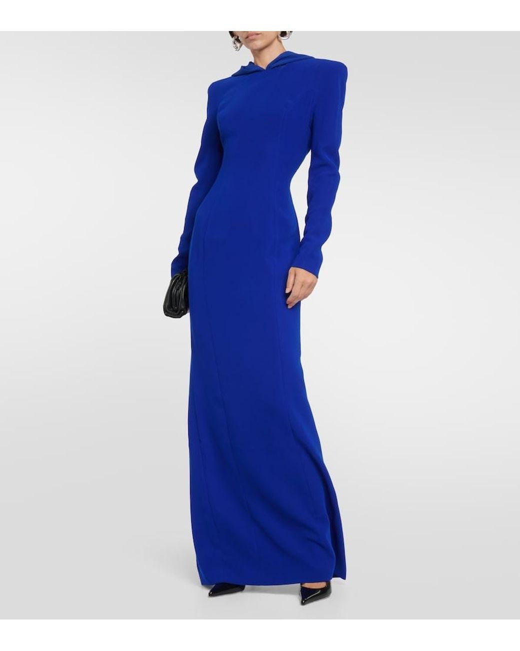 Monot Blue Hooded Crepe Maxi Dress