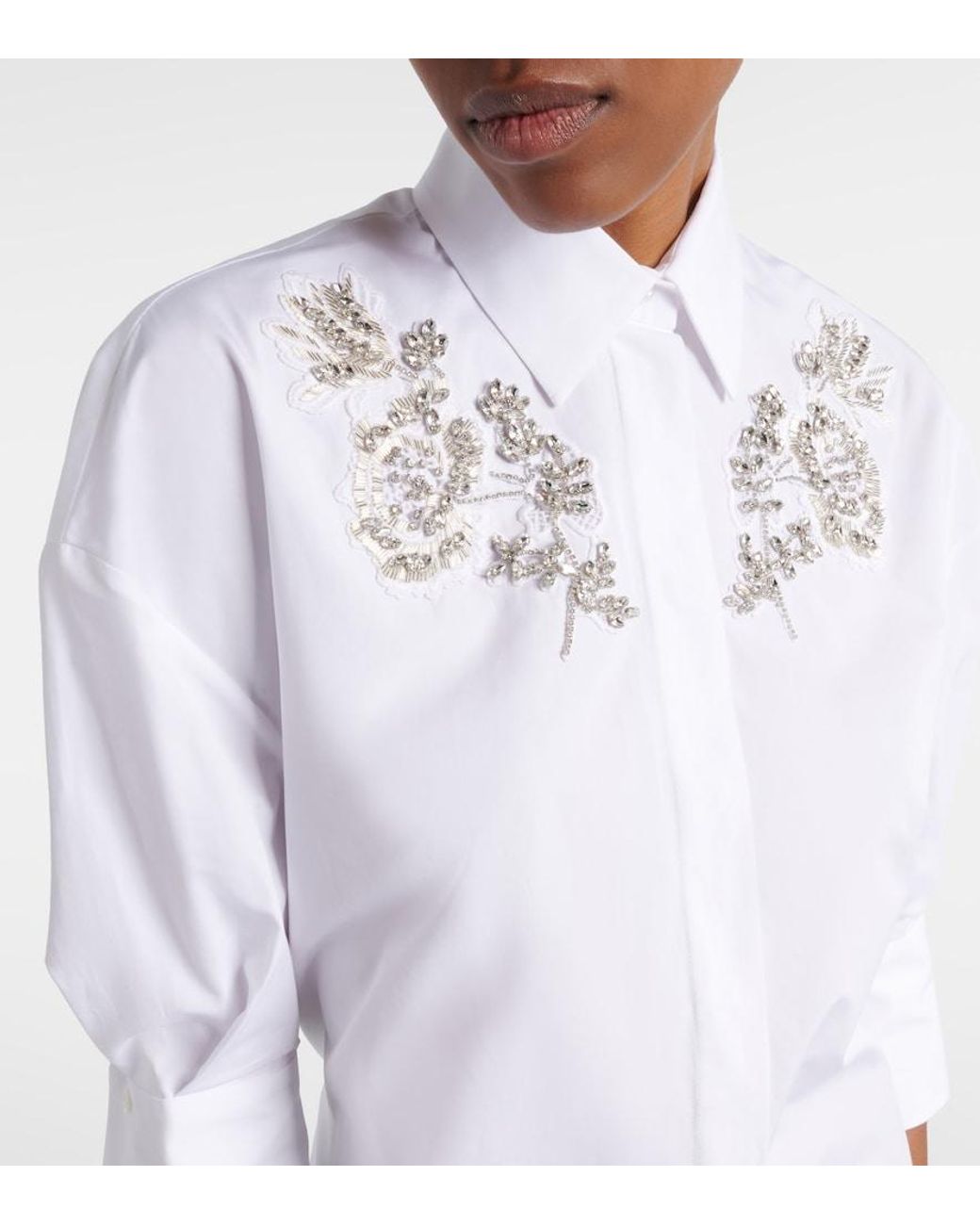 Erdem White Embroidered Cotton Poplin Shirt Dress