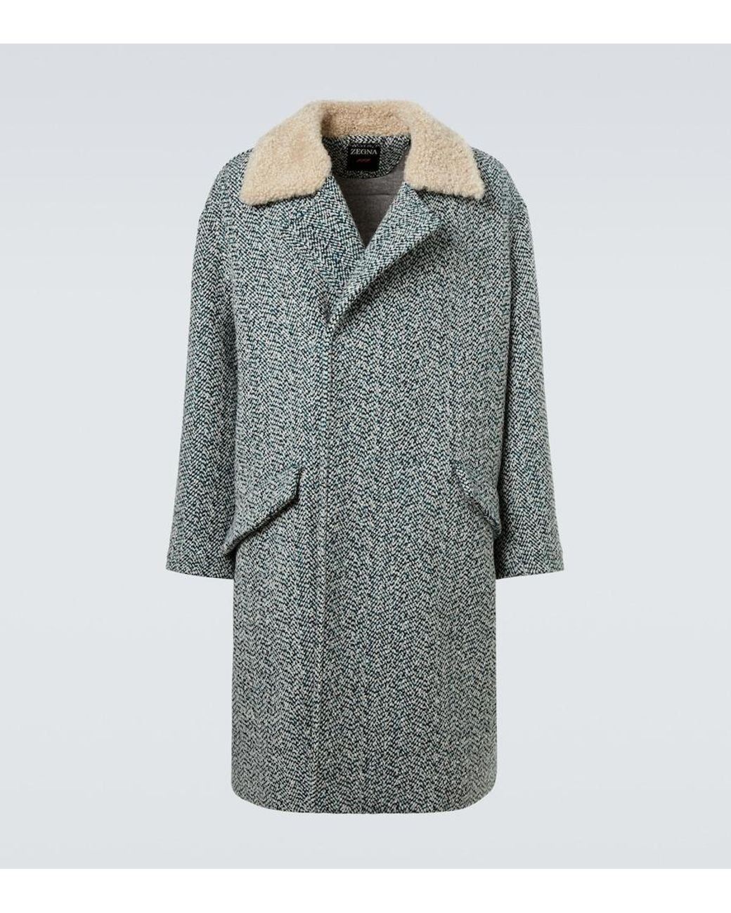 Zegna Gray Herringbone Wool And Cashmere Coat for men
