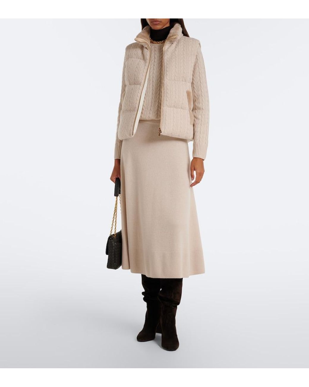 Agnona Natural Cable-Knit Cashmere Puffer Vest
