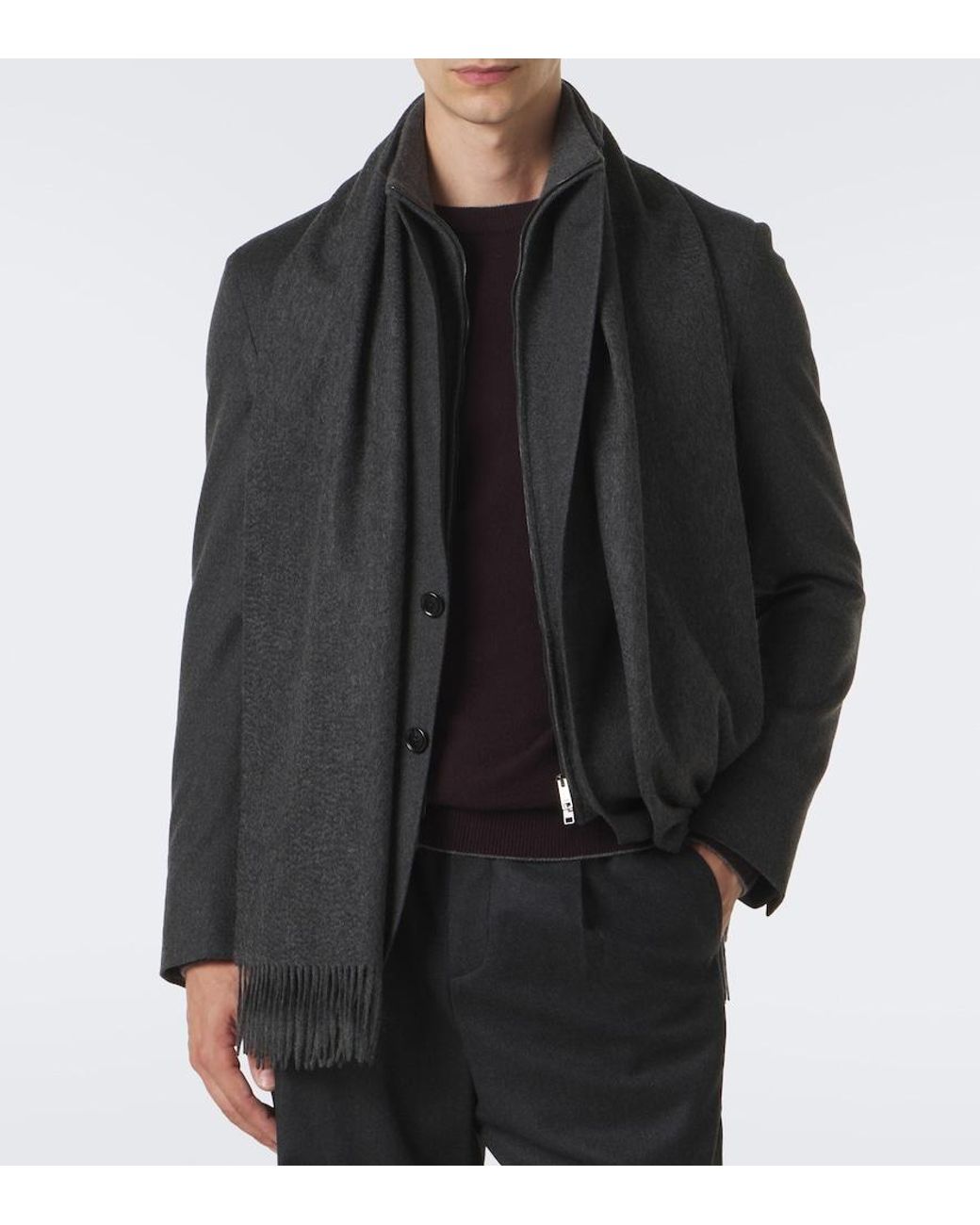 Zegna Gray Fringed Cashmere Scarf for men