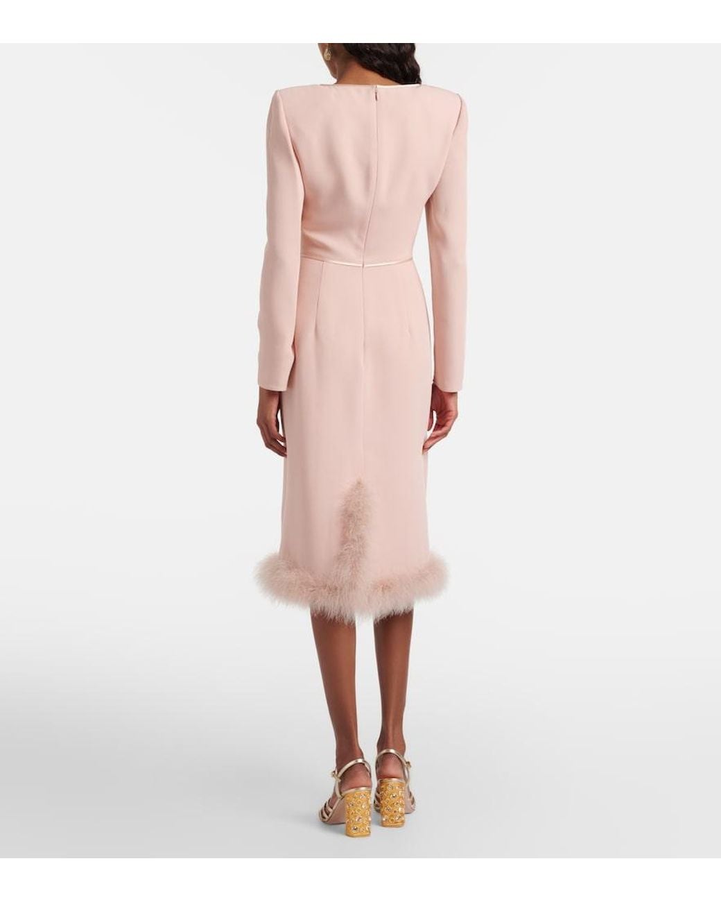 Valentino Garavani Pink Cady Couture Feather-Trimmed Midi Dress