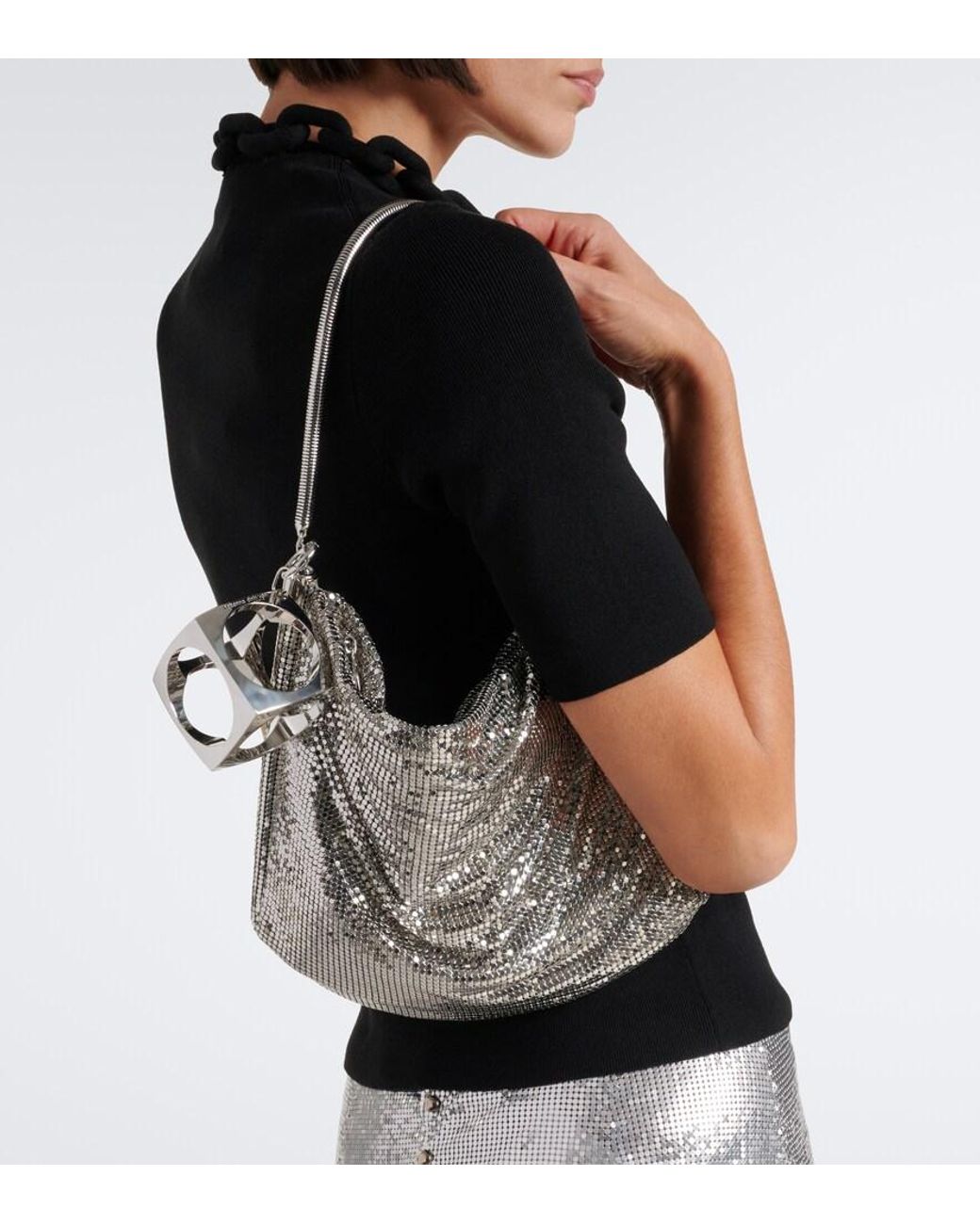Rabanne White Pixel Tube Chainmail Pouch