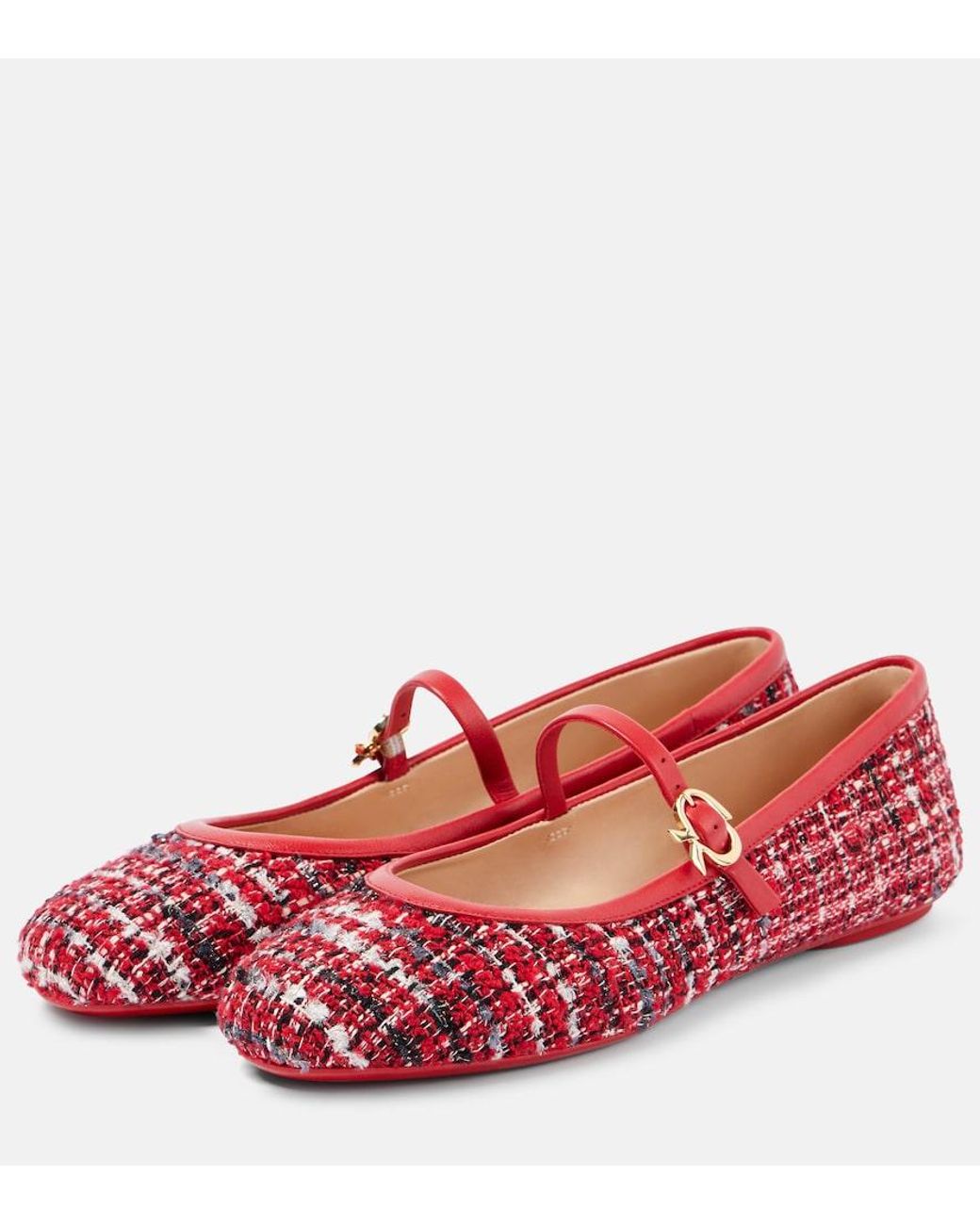 Gianvito Rossi Red Carla Boucle Mary Jane Flats