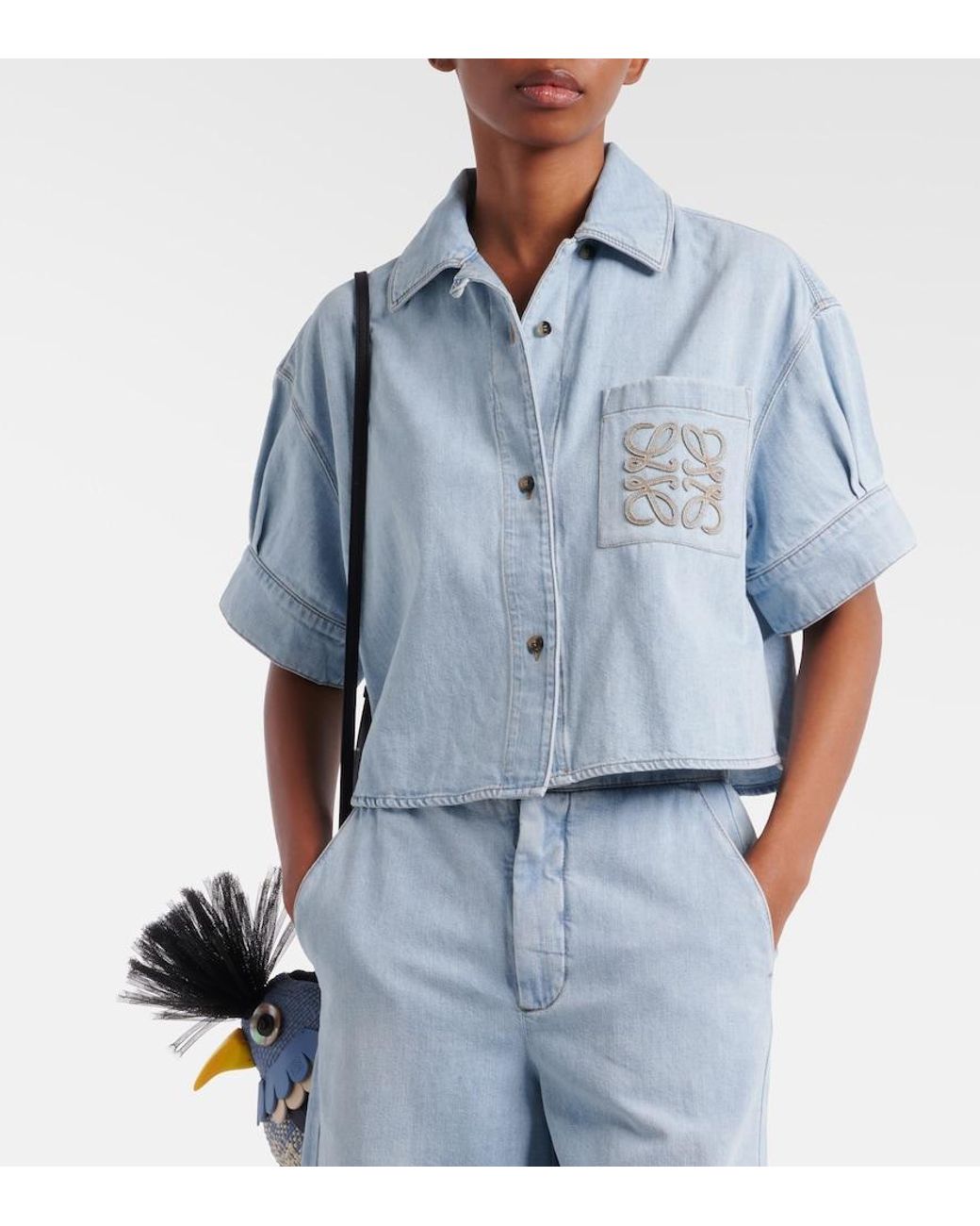 Loewe Blue Paula's Ibiza Anagram Cropped Denim Shirt