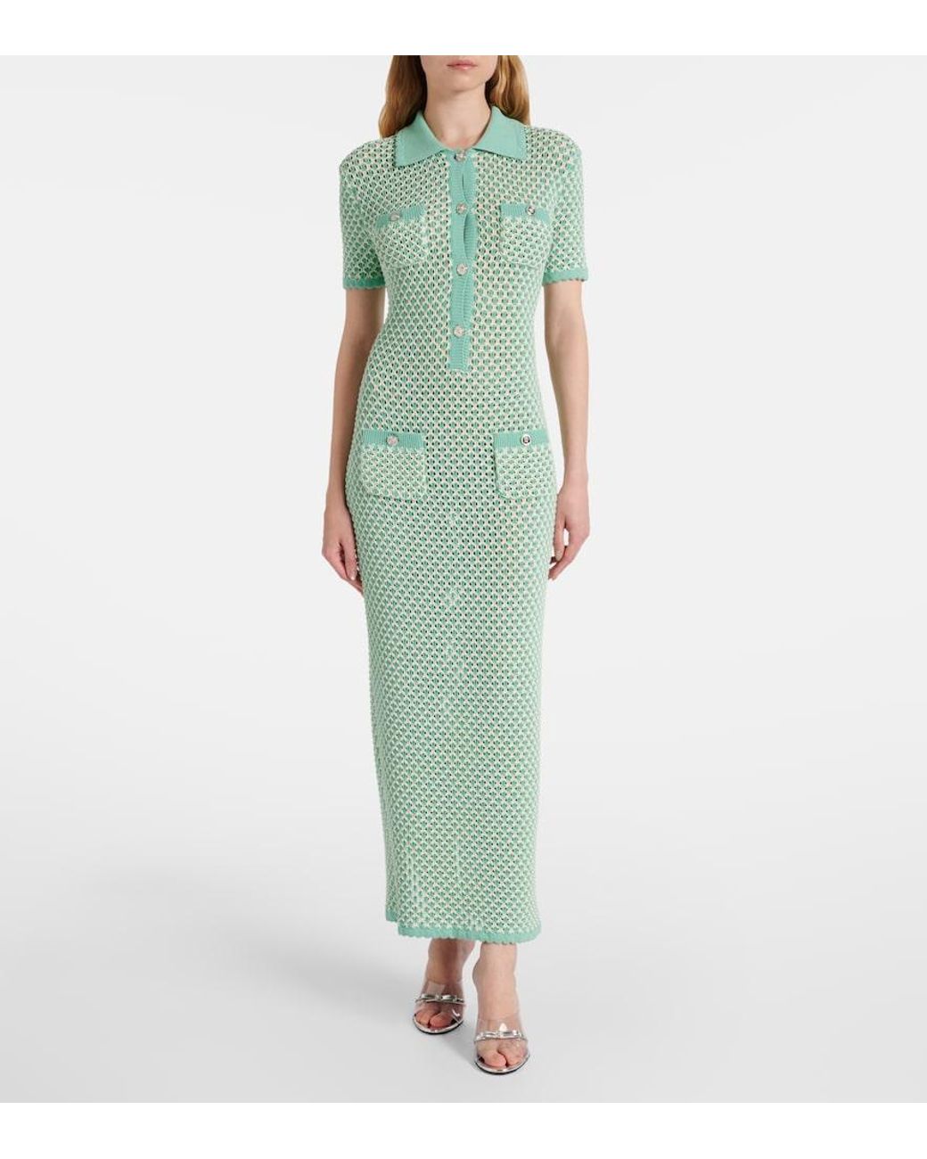 Versace Green Crochet Cotton-Blend Maxi Dress