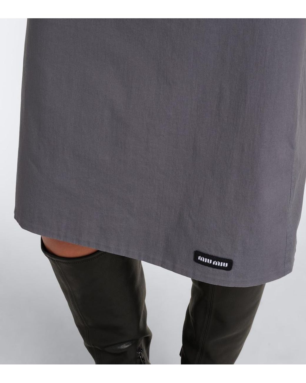 Miu Miu Gray Cotton-Blend Poplin Pencil Skirt