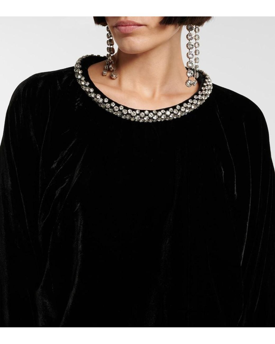 Isabel Marant Black Beniga Crystal-Embellished Velvet Minidress