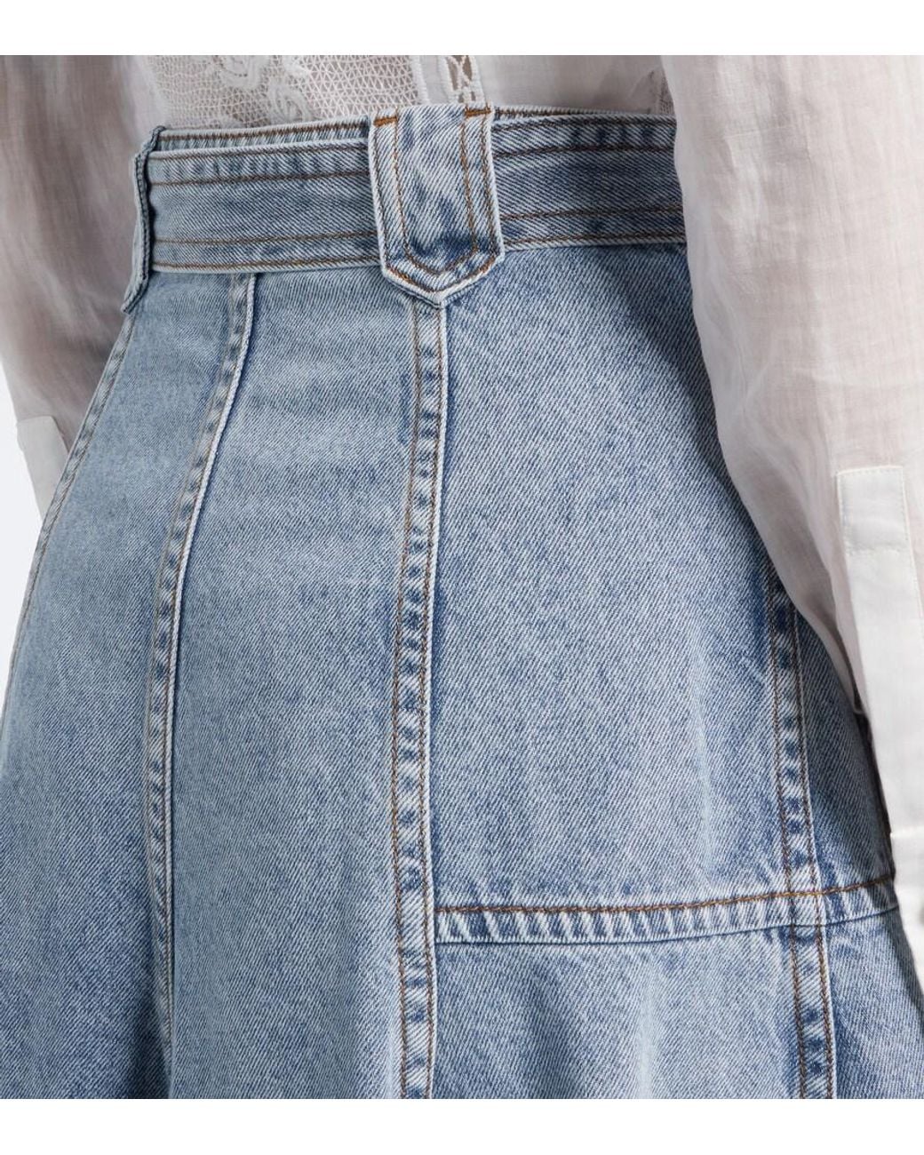 Zimmermann Blue Belted Denim Midi Skirt