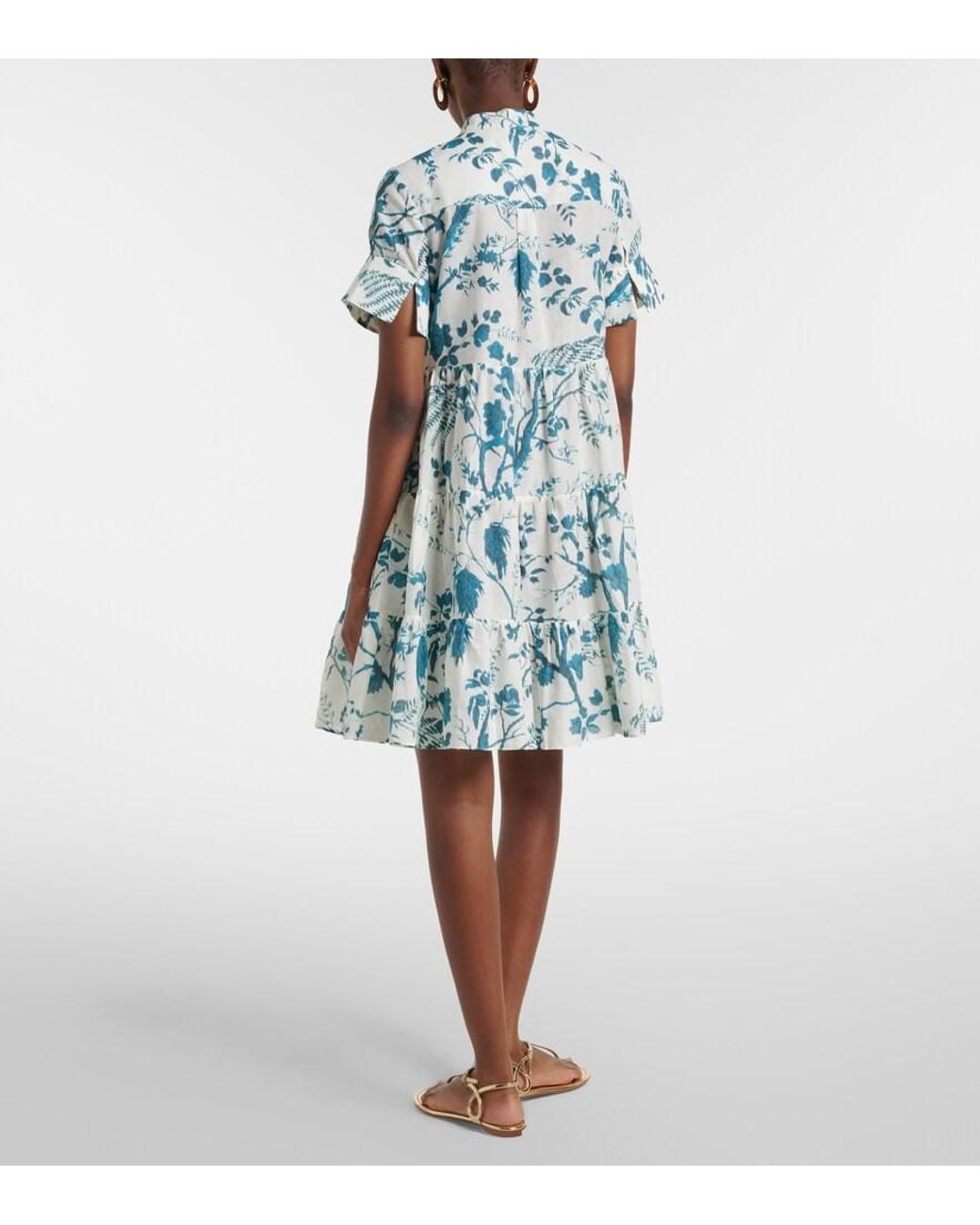 Erdem Blue Floral Tiered Cotton And Linen Minidress
