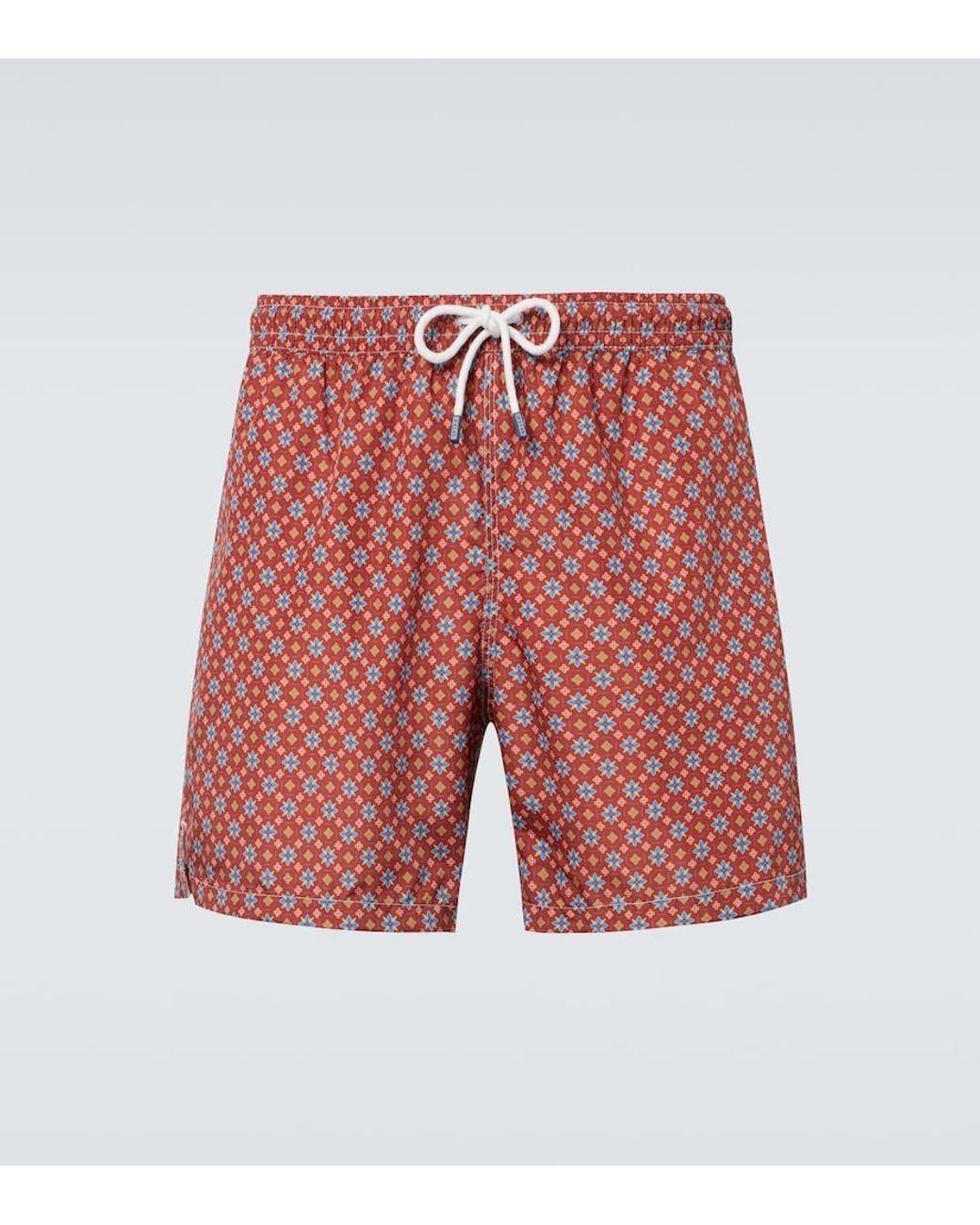 Fedeli Red Madeira Floral Swim Trunks for men