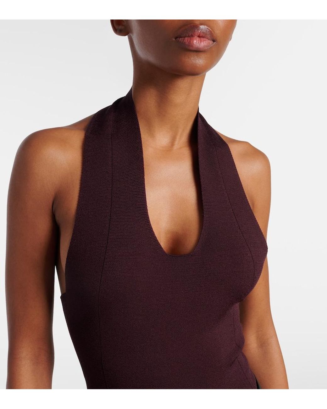 Khaite Purple Toto Knitted Open-Back Bodysuit