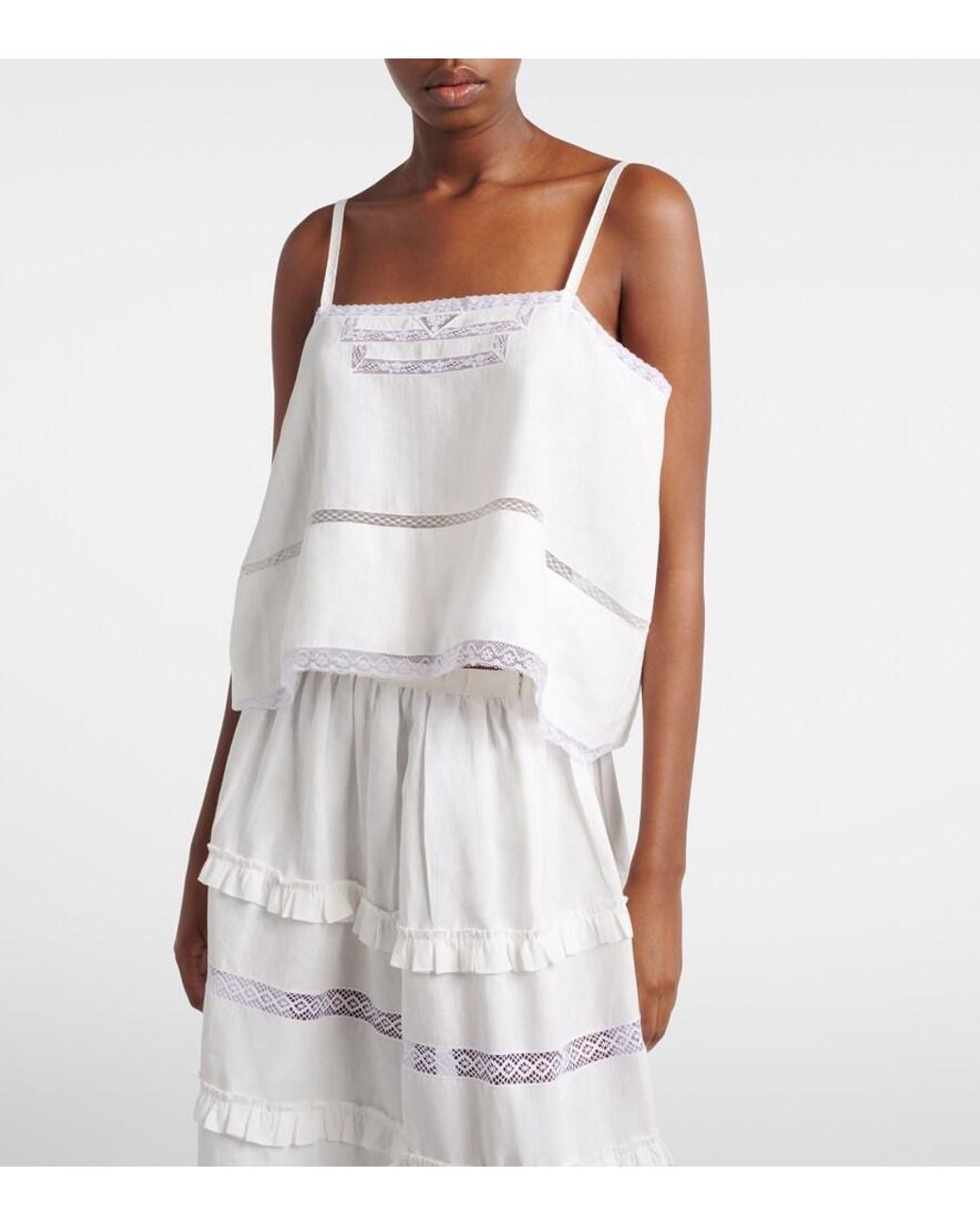 Prada White Lace-Trimmed Linen Top